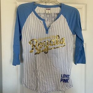 PINK Victoria's Secret Blue and White Striped Long Sleeve Tee